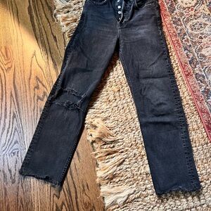 Re/Done Black Distressed Straight-Leg Jeans